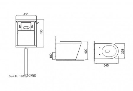 Комплект (скрытый бачок, унитаз, сиденье, кнопка смыва) SantiLine SL-5020 + SL-02 белый, с сиденьем микролифт